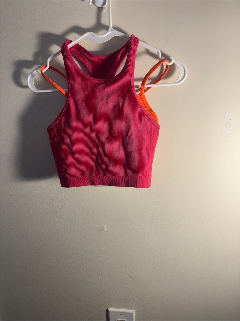 Free People Hot Pink Ribbed Racerback Crop Top with Orange Straps